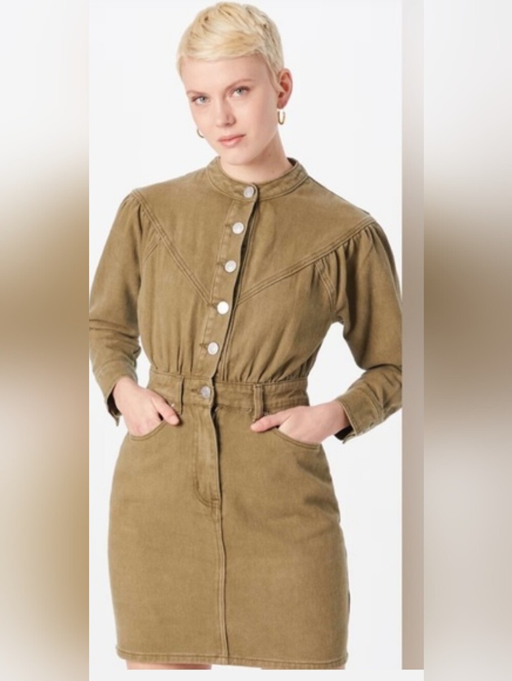 Nasty Gal Olive Green Button-Front Utility Jumpsuit Dress - Picture 1 of 7